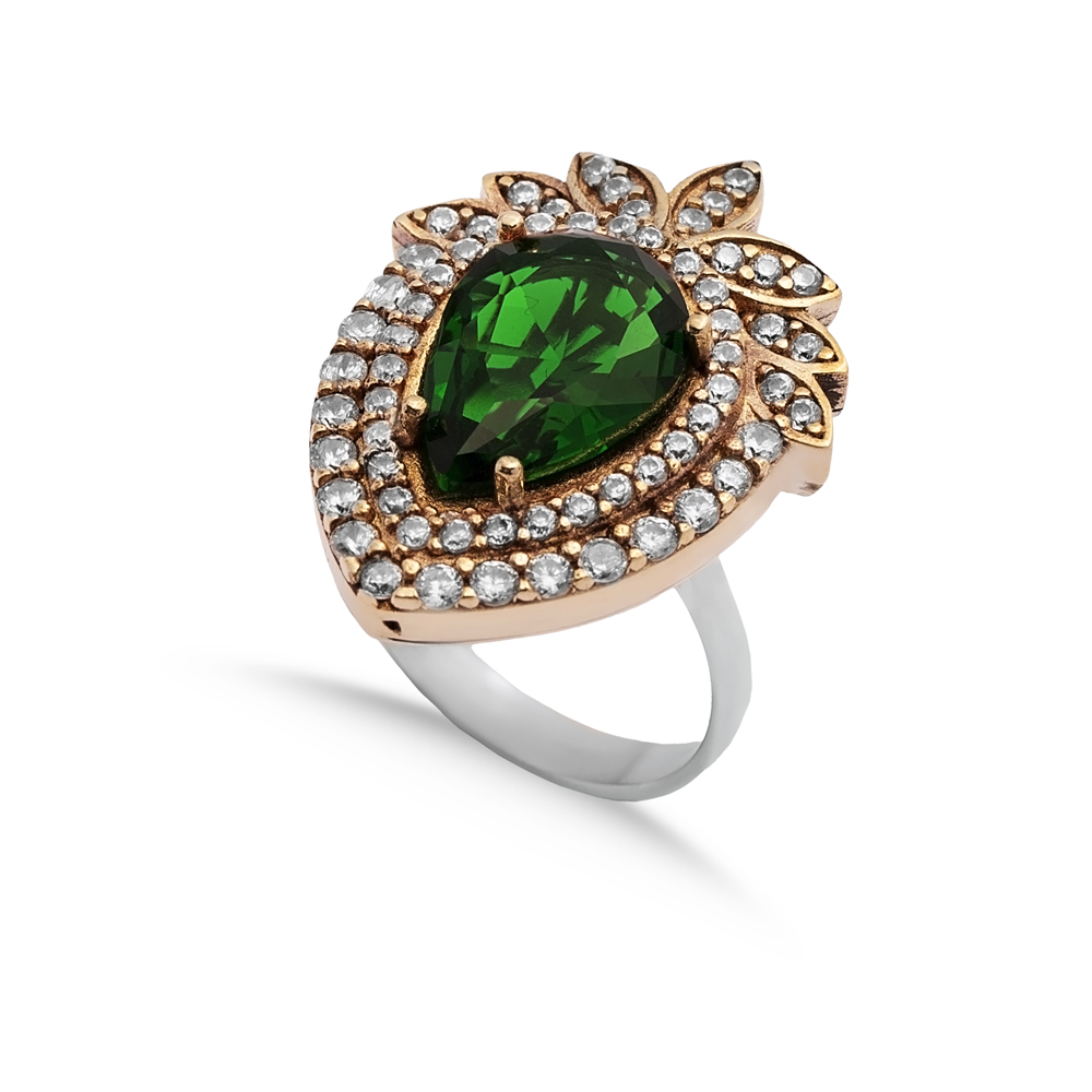 Emerald Pear Silver Ottoman Authentic Ring