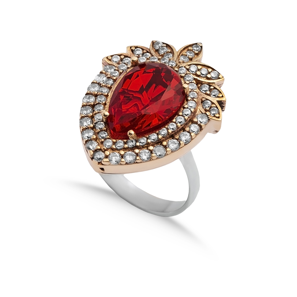 Garnet Pear Silver Ottoman Authentic Ring