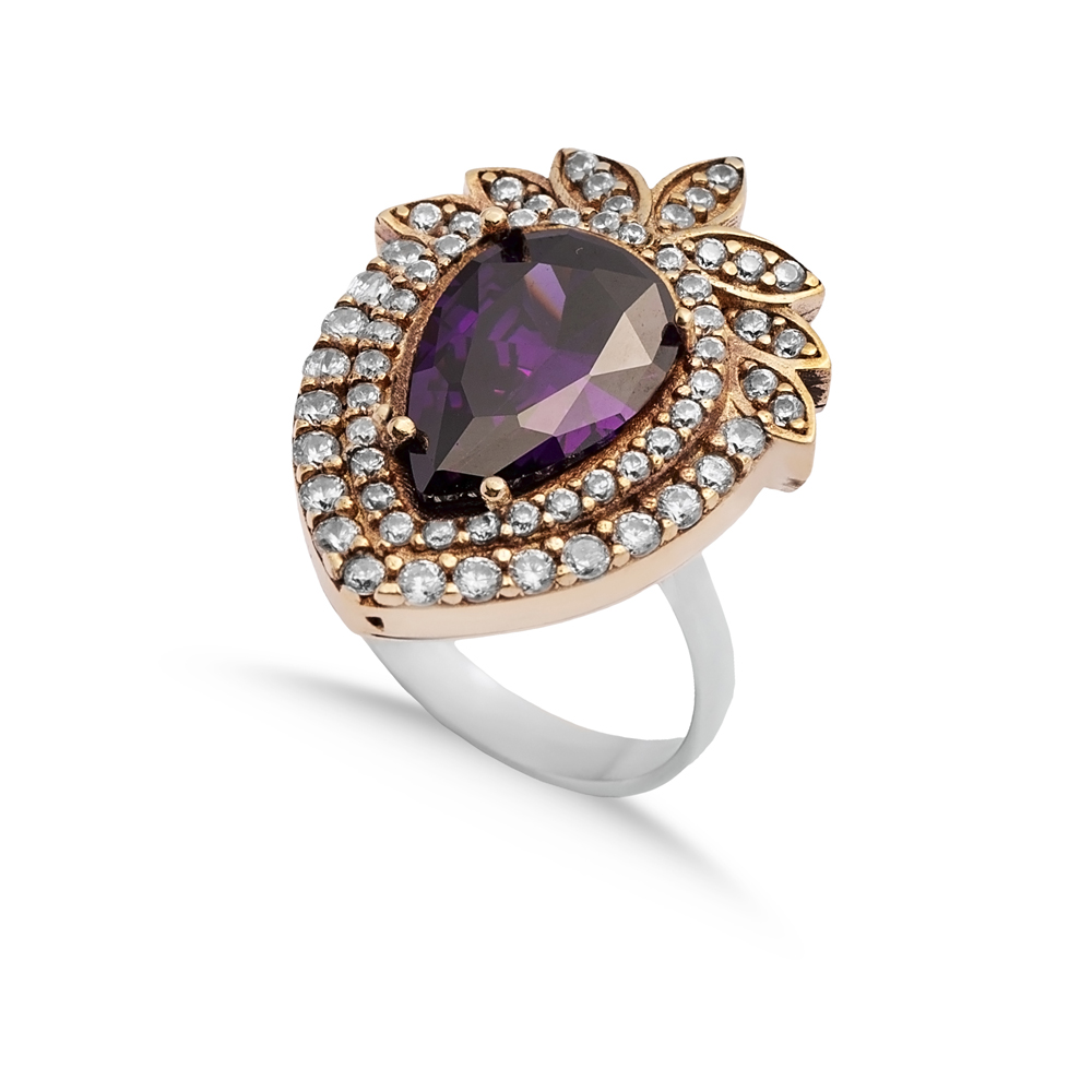 Amethyst Pear Silver Ottoman Authentic Ring