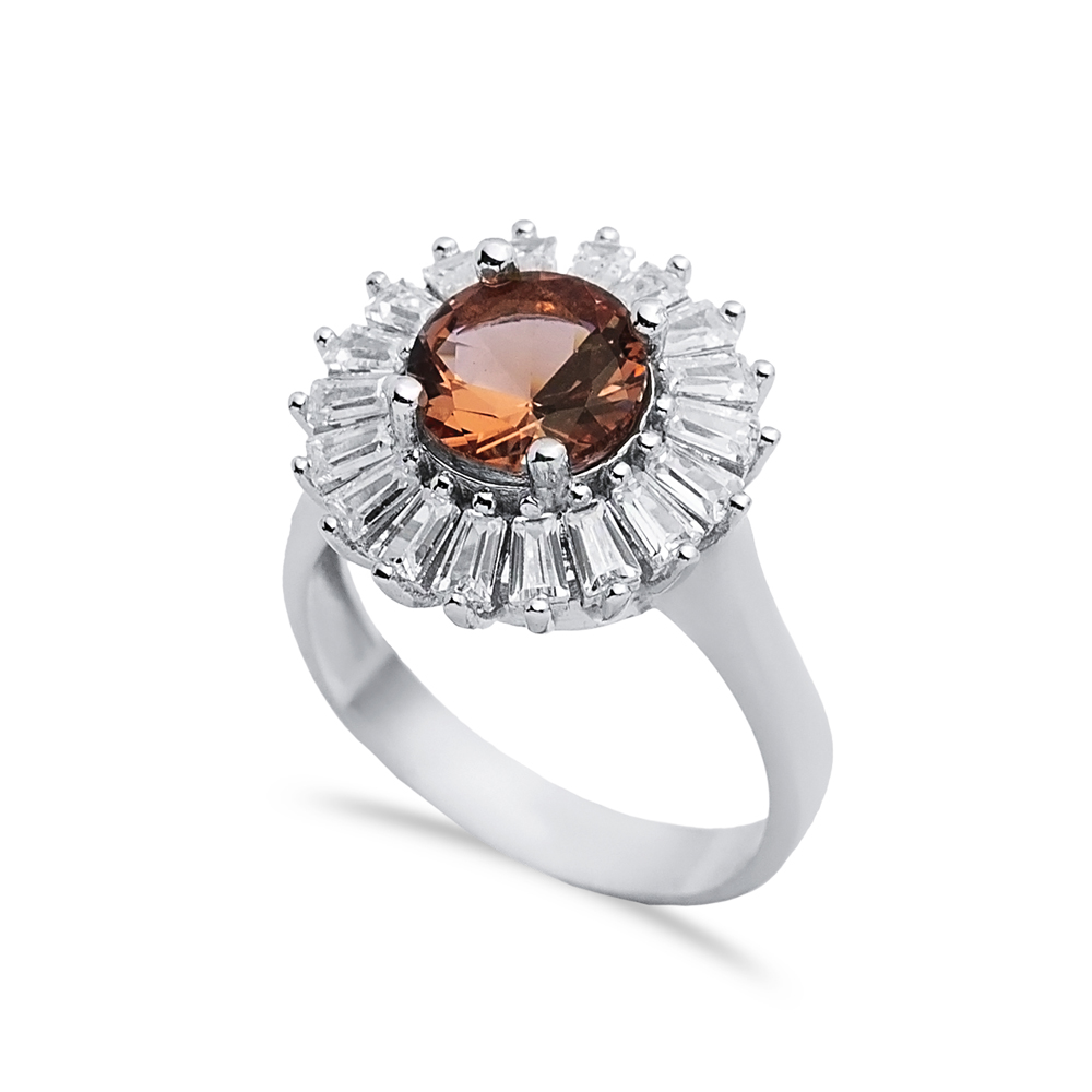 Round Baguette Cluster Silver Zultanite Ring