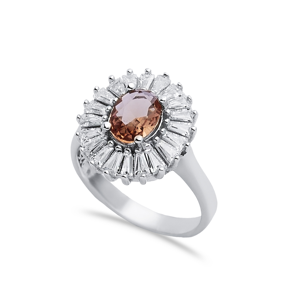 Oval Baguette Cluster Silver Zultanite Ring