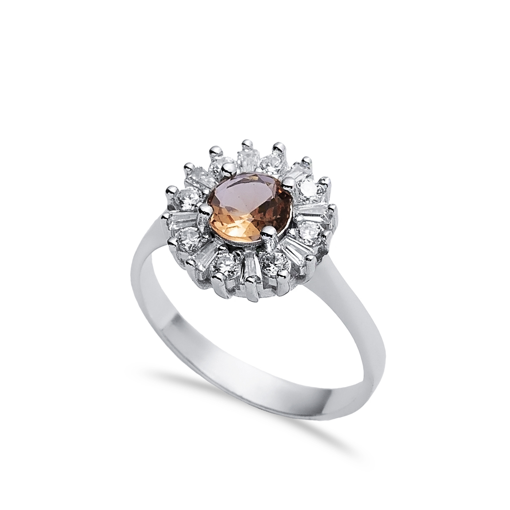 Round Baguette Cluster Silver Zultanite Ring