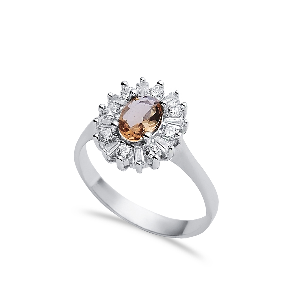 Oval Baguette Cluster Silver Zultanite Ring