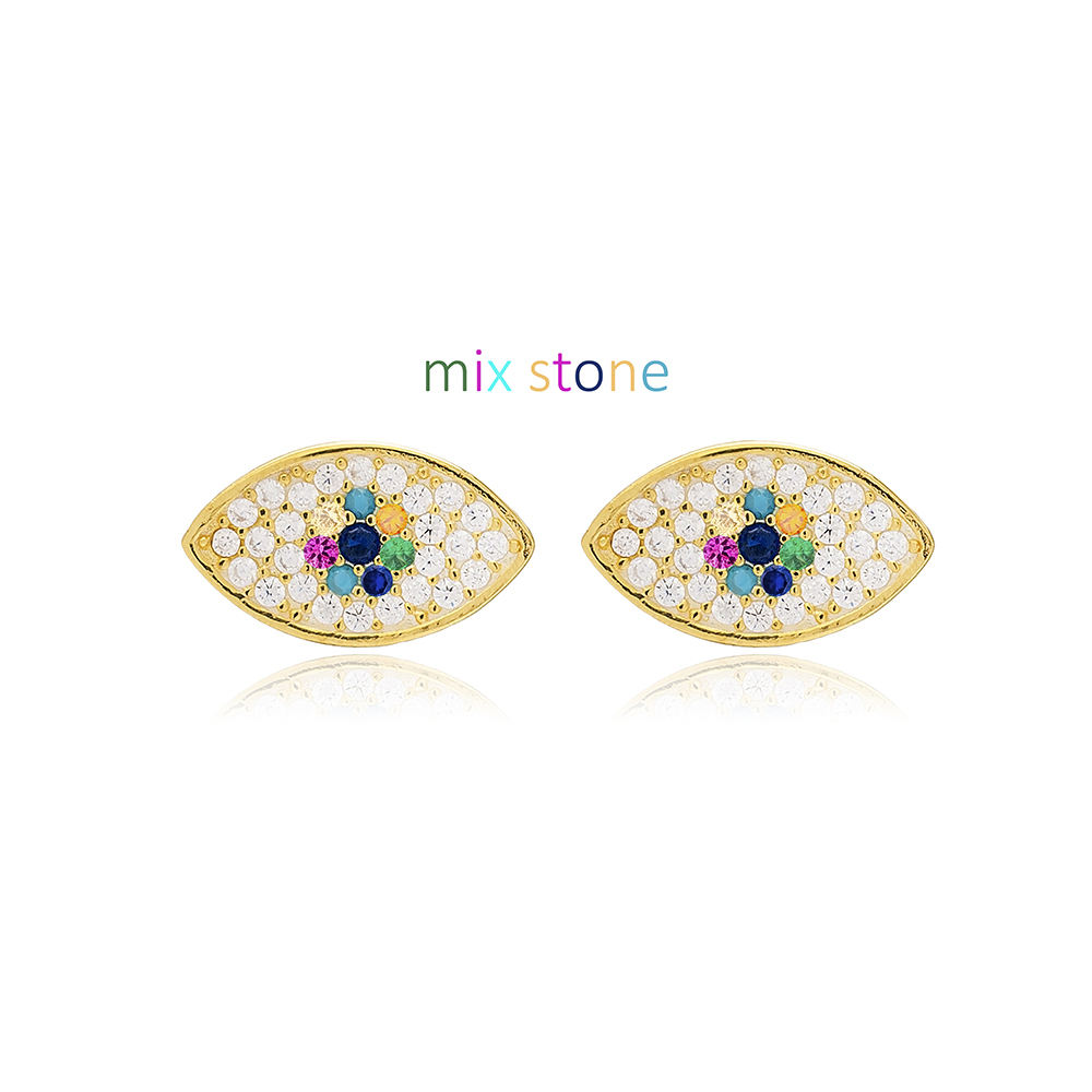 Mix Stone Evil Eye Stud Earrings