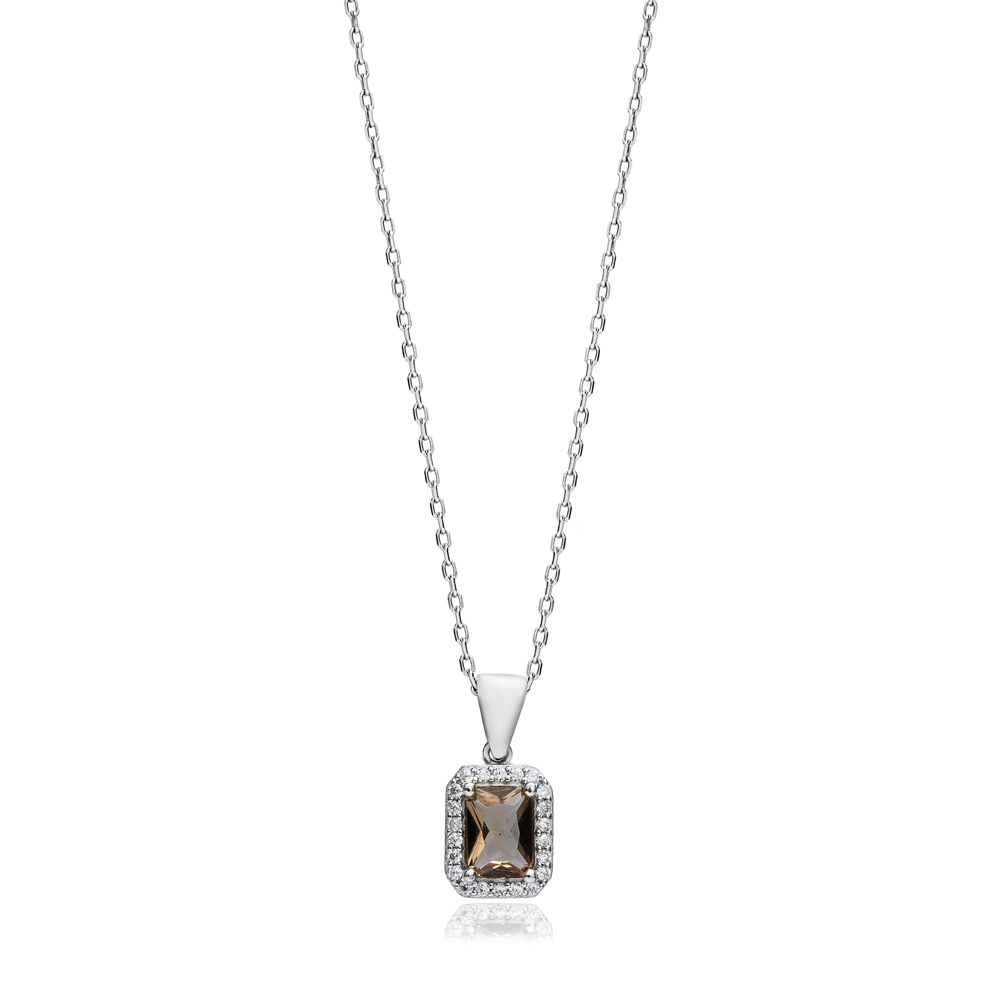 Rectangle Zultanite CZ Silver Charm Necklace