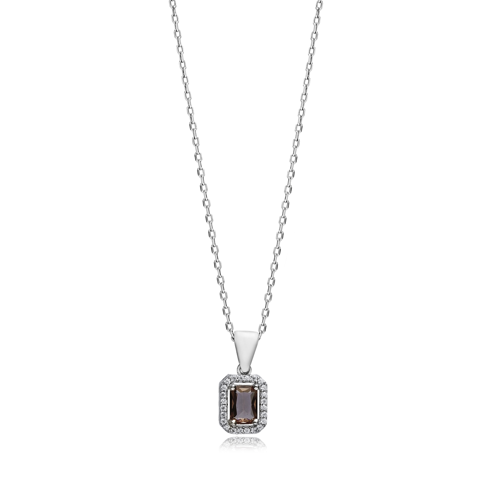 Charm Necklace Rectangle Zultanite CZ Silver