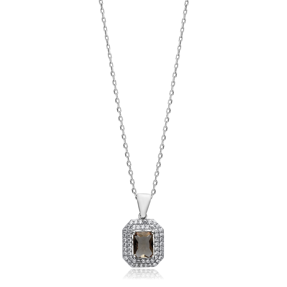 Rectangle Zultanite Double CZ Silver Necklace