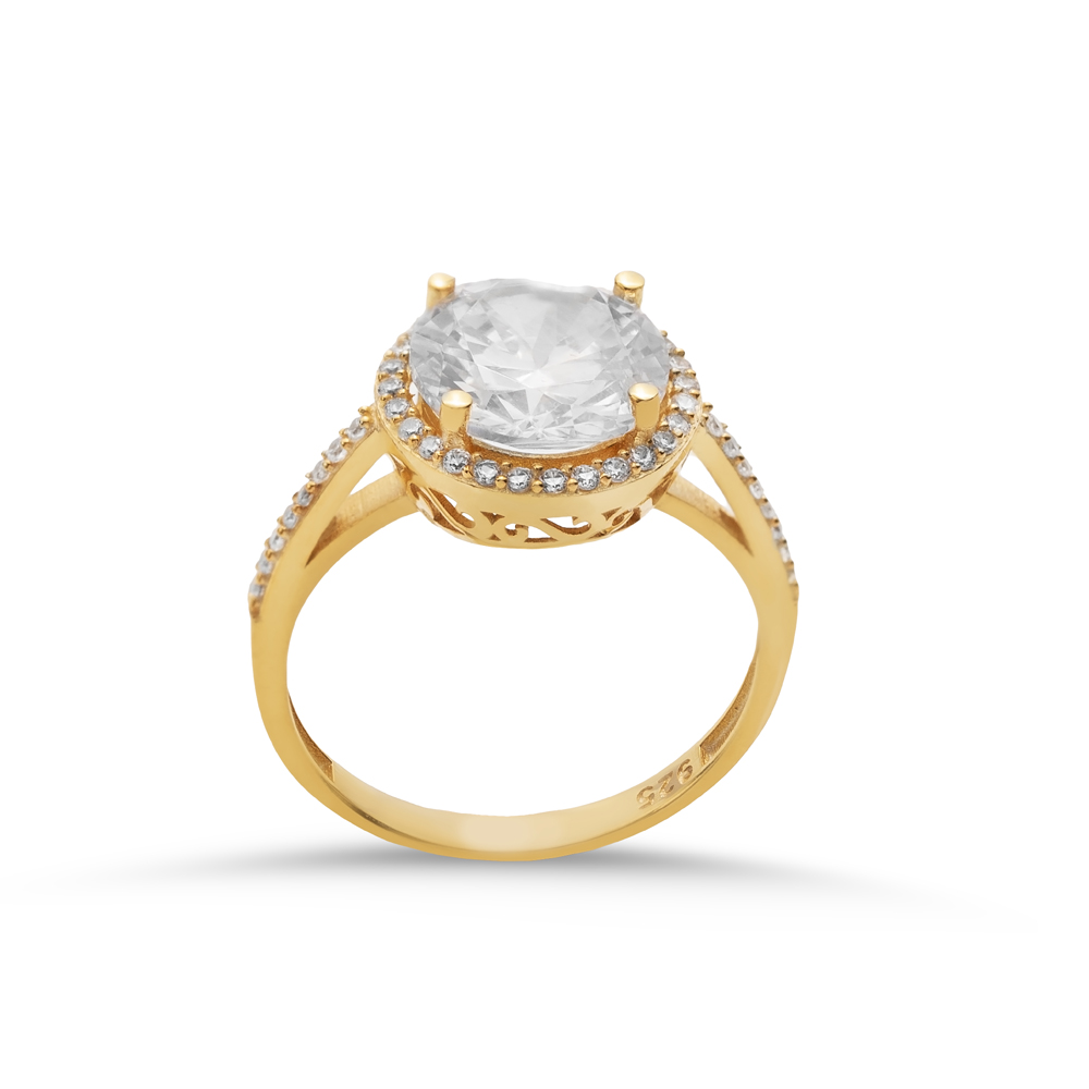 Round Design White CZ Stone Cluster Ring