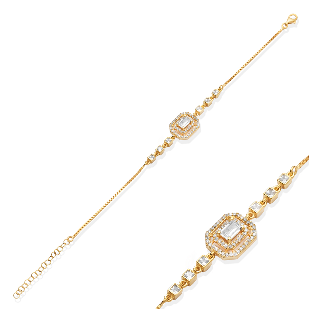 Square Stone CZ Baguette Design  Bracelet