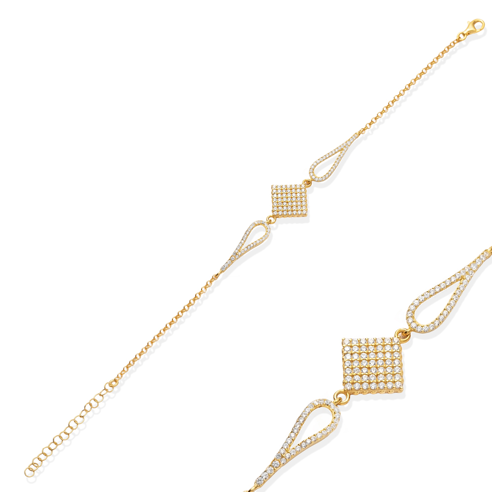 Lozenge Design CZ Stone Charm Bracelet