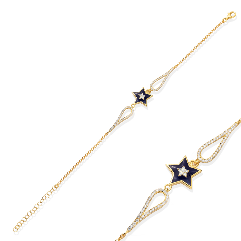 Star Design Sapphire Enamel CZ Stone Bracelet