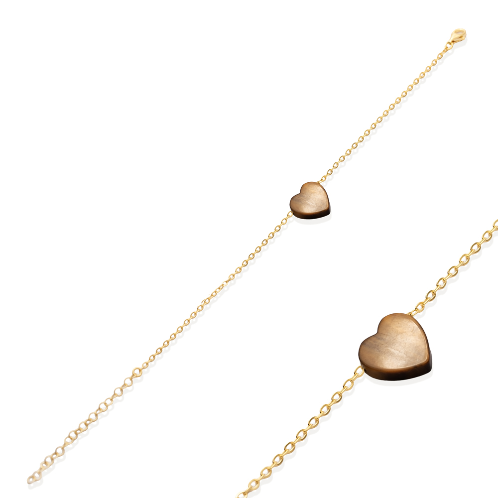 Tiger Eye Heart Design 925 Charm Bracelet