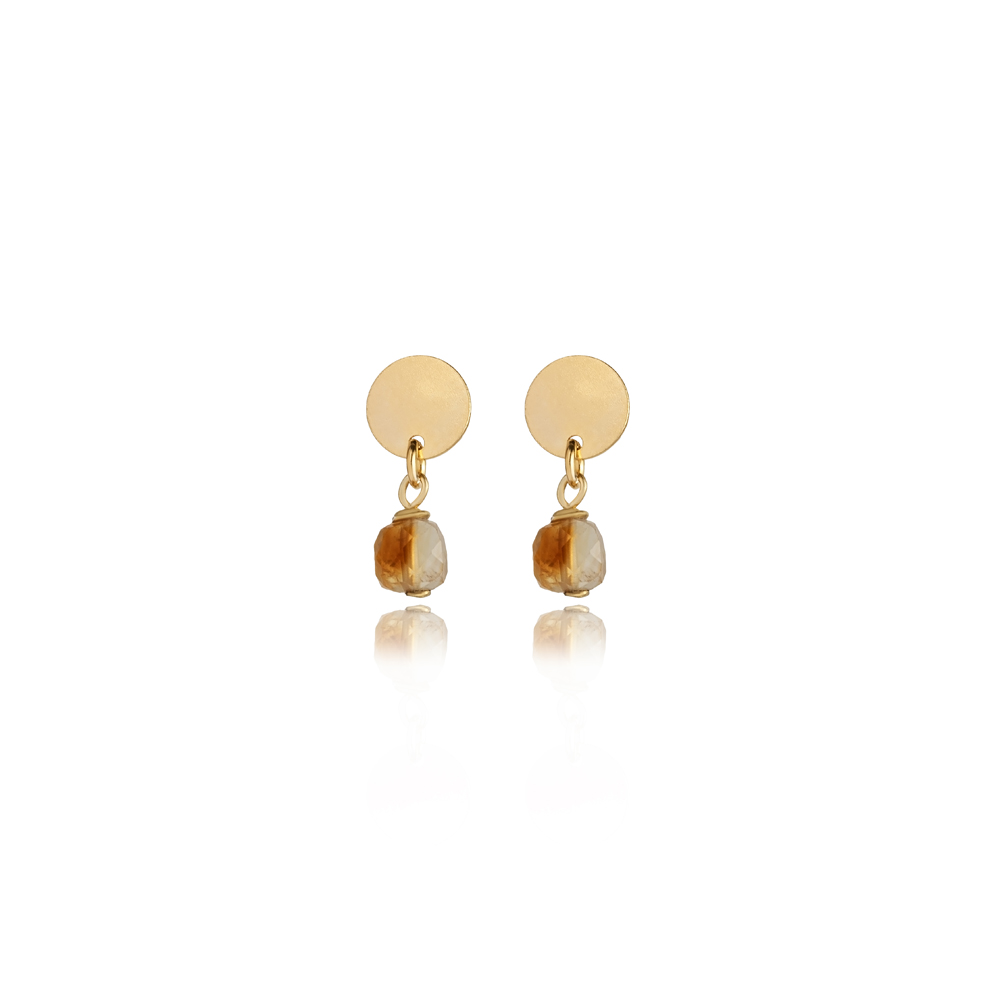 Plain Round Laser Citrine Stone Stud Earring