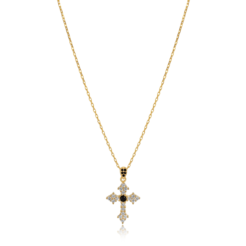 Trendy CZ Stone Shape Cross Charm Necklace