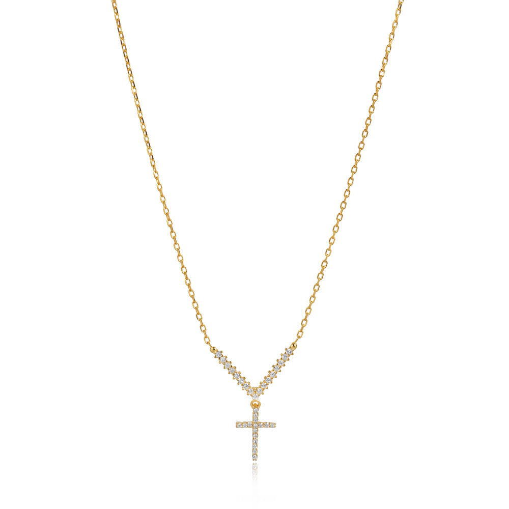 Clear Zircon Stone Cross Shape 925 Necklace