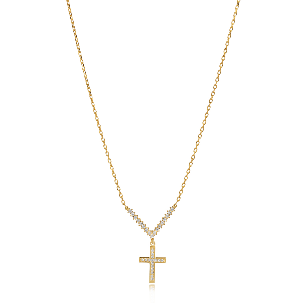New Cross Shape Clear Zircon Stone Necklace