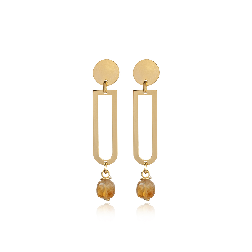 Plain Geometric Shape Citrine Stone Earring