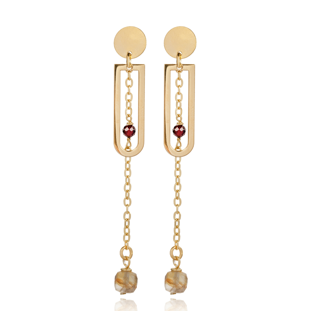 Plain Geometric Design Citrine Stone Earring
