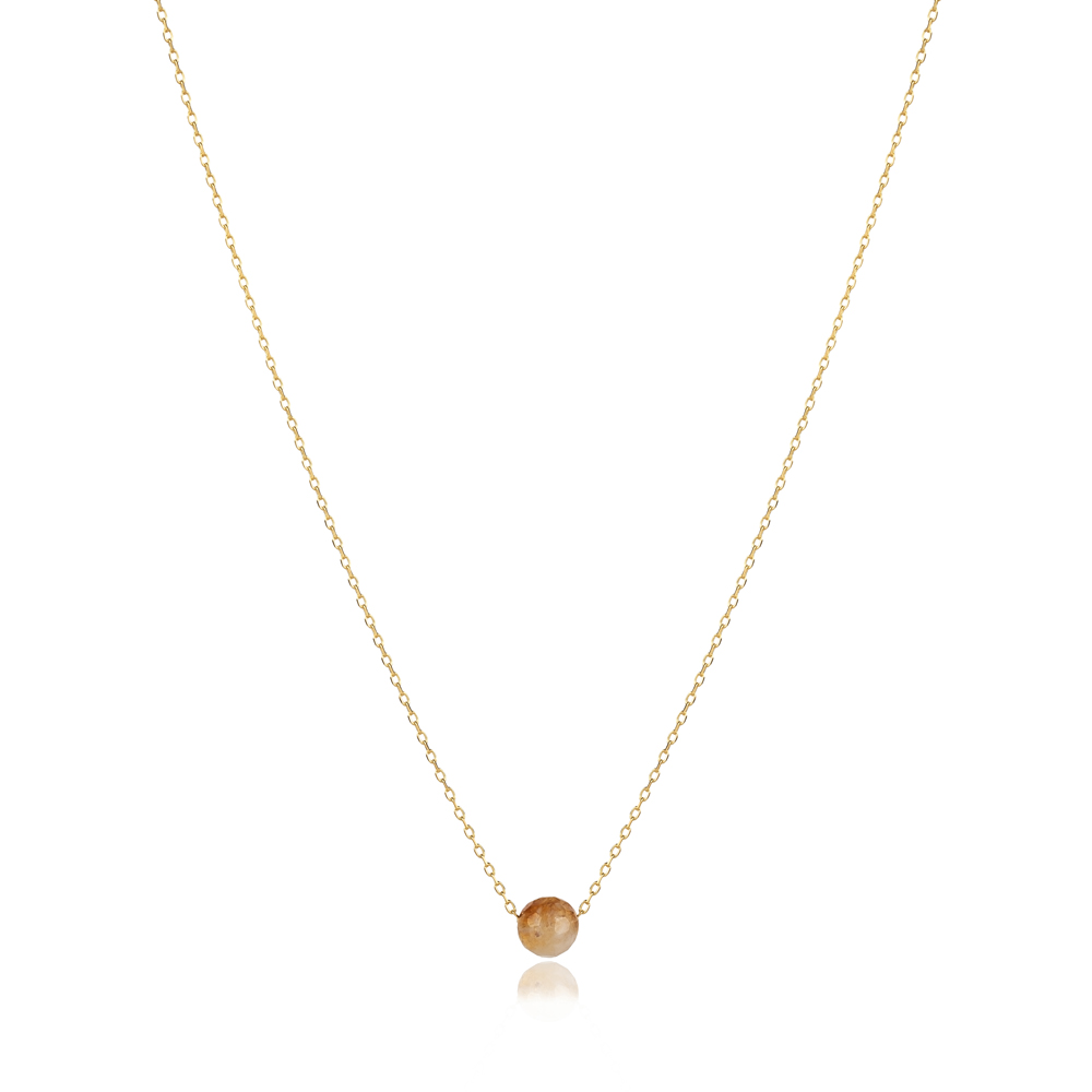 Round Citrine Stone Design Charm Necklace
