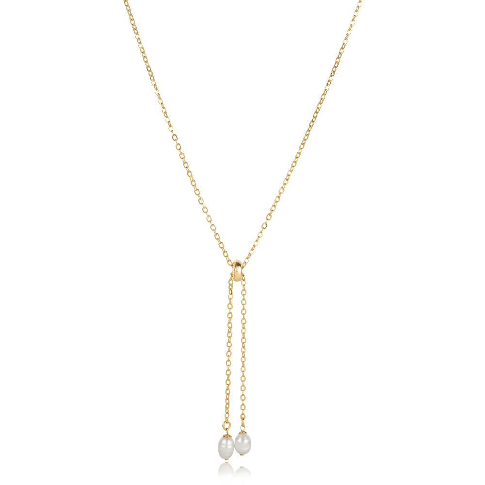 Modern Lariat Pearl Design Charm Necklace